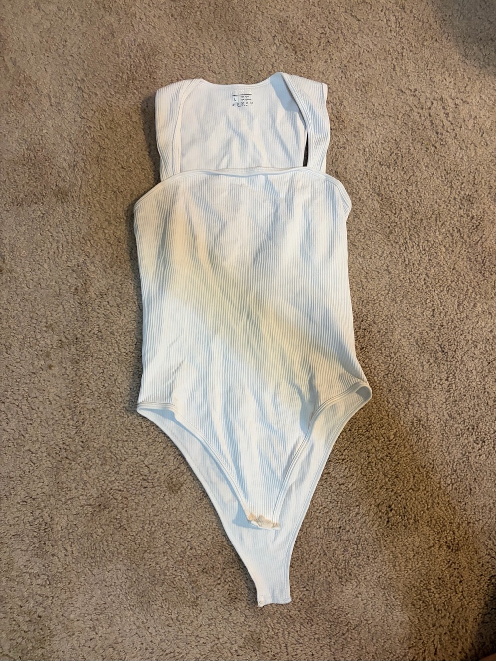 Ribbed Square-Neck Bodysuit — White
